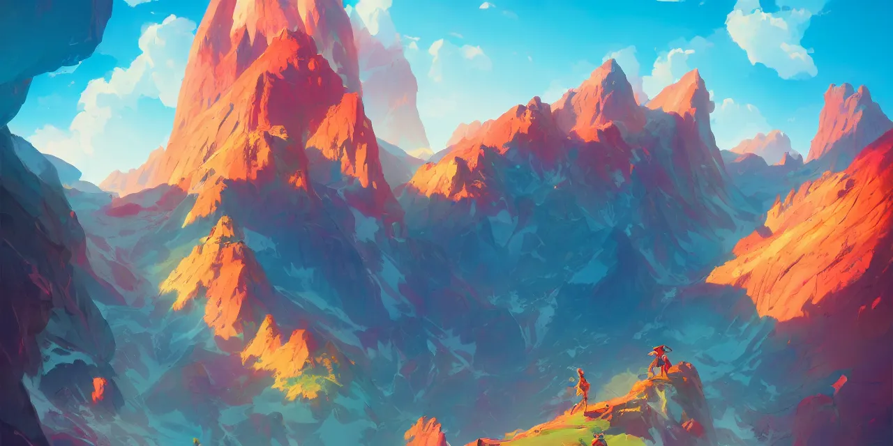 Prompt: colorful mountains, artstation, style of jesper ejsing, by rhads, makoto shinkai and lois van baarle, ilya kuvshinov, rossdraws