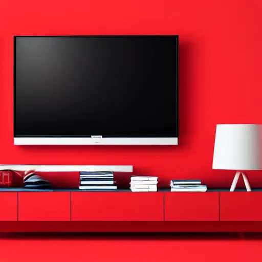 Prompt: a TV on a red background 8k hdr very detailed