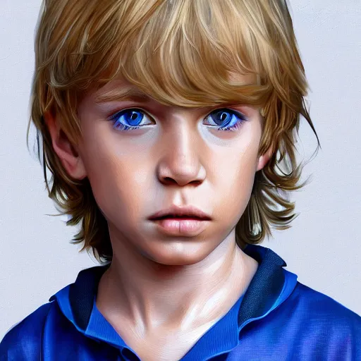 Image similar to a detailed full body portrait of a blonde boy with blue eyes, digital concept art illustration, incredibly detailed and realistic, 8 k, sharp focus