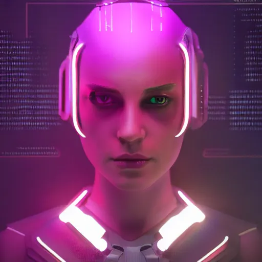 Prompt: female cyberpunk android warrior in the style of beeple, neon lights, photorealistic, hyperrealism, futuristic, 8 k resolution, trending on artstation, cg society, award winning