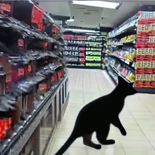 Image similar to black cat trail cam cctv footage in shopping plaza