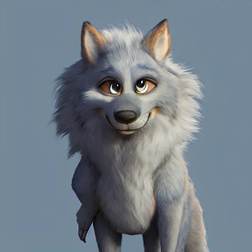 Prompt: portrait character design a mature grown blue fluffy werewolf, style of maple story and zootopia, 3 d animation demo reel, portrait studio lighting by jessica rossier and brian froud and gaston bussiere