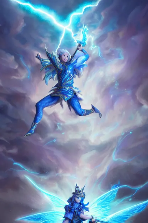 Image similar to legendary fairy prince casting a lightning spell,, lightning energy, blue energy, highly detailed, d & d, fantasy, highly detailed, digital painting, trending on artstation, concept art, sharp focus, illustration, global illumination, ray tracing, realistic shaded, art by artgerm and greg rutkowski and fuji choko and viktoria gavrilenko and hoang lap