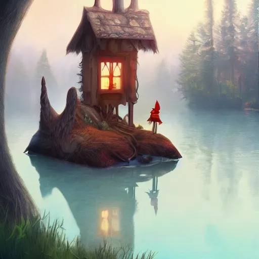 Prompt: brother grimms fairytale lakehouse rabbit digital art, irina french, heraldo ortega, mandy jurgens trending on artstation 8 k 1 5 0 mpx