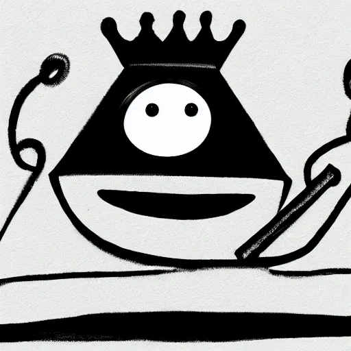 Image similar to A bean with eyes and a mouth, holding a staff, wearing kings crown, cartoon, digital art, ambient lighting, depth of field, drawing,