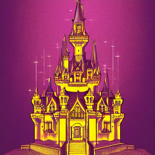 Prompt: amazing architecture comic - book art, epic castle, amazing purple and amber gold lighting, with half - tone - print features that blend into the art style and print