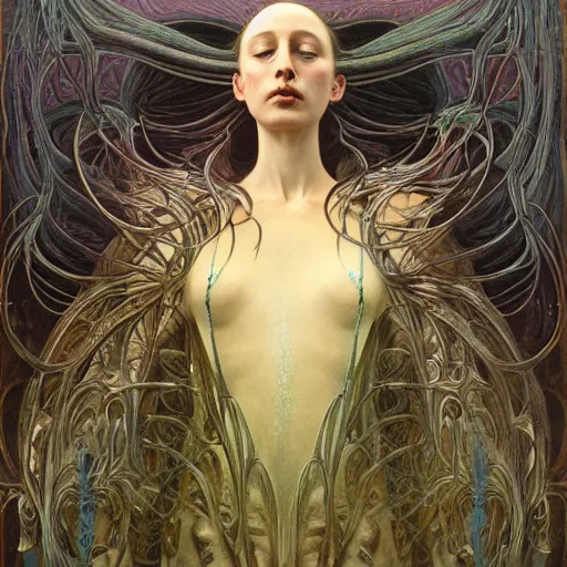 Image similar to queen of neptune by zdzisław beksinski, iris van herpen, raymond swanland and alphonse mucha. highly detailed, hyper - real, beautiful