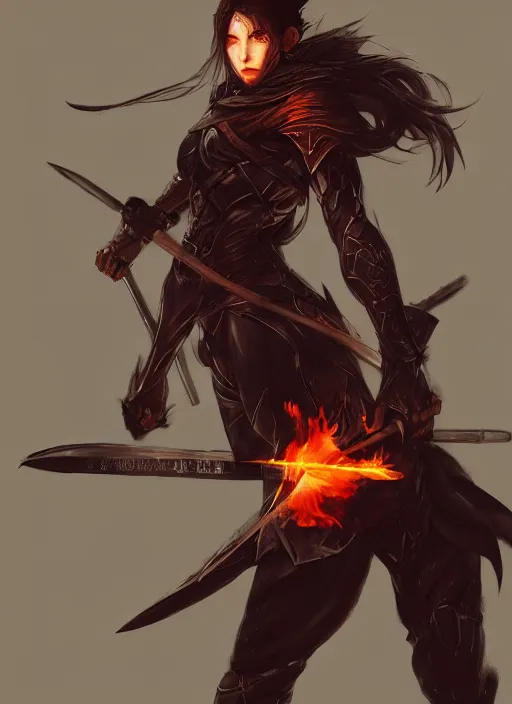 Image similar to Half body portrait of a young prodigy elven warrior wielding fire sword. In style of Yoji Shinkawa and Hyung-tae Kim, trending on ArtStation, dark fantasy, great composition, concept art, highly detailed, dynamic pose.