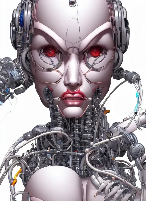 Prompt: portrait of a beautiful cyborg woman with cables by Yukito Kishiro, biomechanical, hyper detailled, trending on artstation