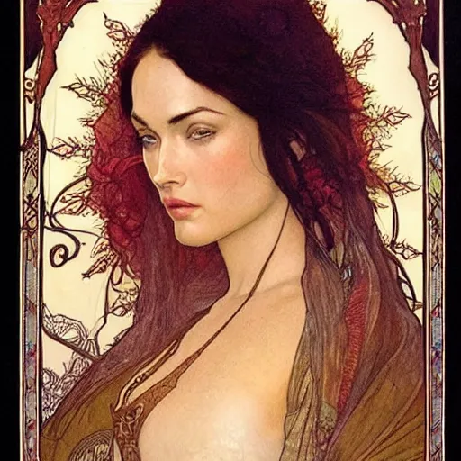 Prompt: Megan Fox, Alfons Maria Mucha