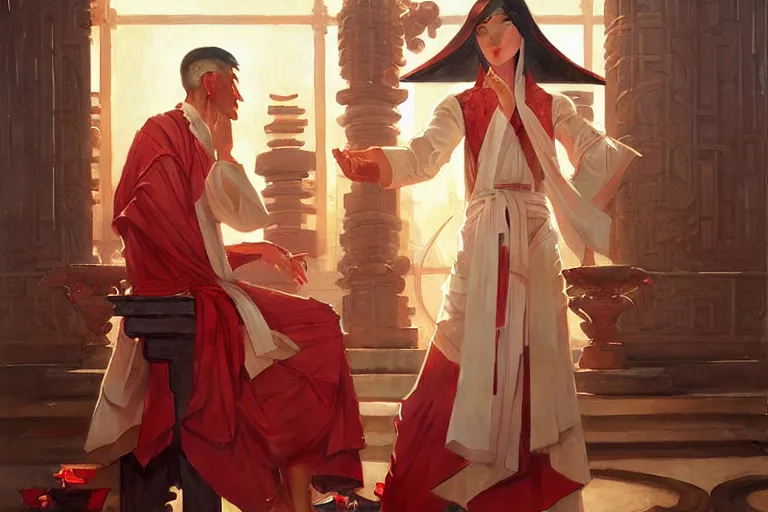 Image similar to temple, taoism, painting by greg rutkowski, j. c. leyendecker, artgerm