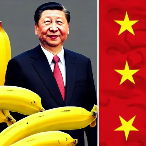 Image similar to Chinese president with bananas weapon, dragon, mountains background, fighting stance