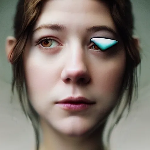 Prompt: a masterpiece portrait photo of a beautiful young woman who looks like an alien mary elizabeth winstead, wearing blindfold, symmetrical face