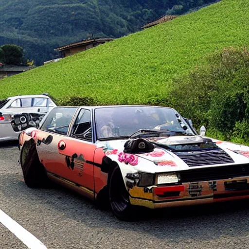 Image similar to bosozoku car speeding in the Italian countryside