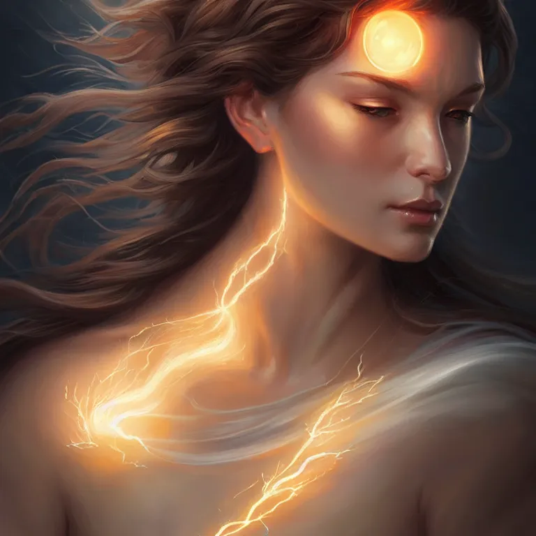 Prompt: portrait of a goddess of elemental lightning, half body, perfect face, d & d, fantasy, intricate, elegant, highly detailed, digital painting, artstation, concept art, smooth, sharp focus, illustration, art by artgerm and greg rutkowski and alphonse