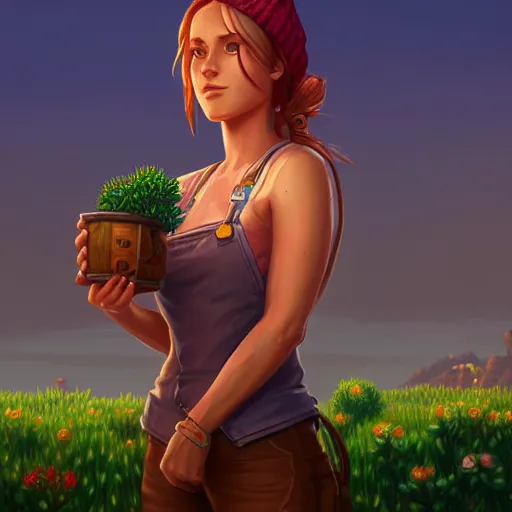 Prompt: an insanely detailed realistic depiction of haley from stardew valley, in the style of peter mohrbacher, artgerm, dramatic lighting and composition, octane render, trending on artstation, concept art 8 k