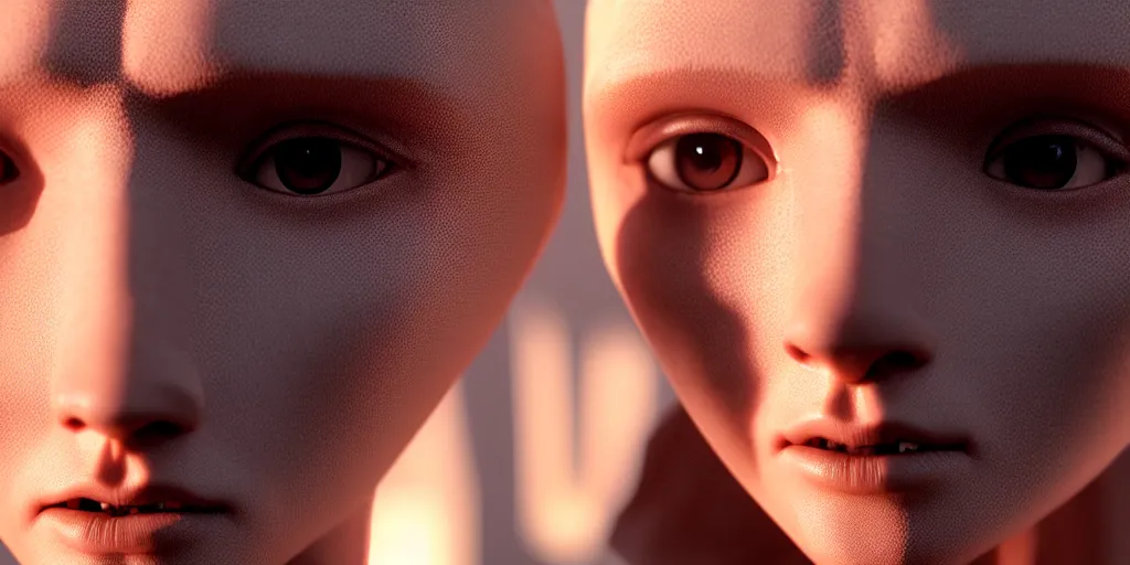 Image similar to realistic humanoid robot, mesh, skin, facial features, close up, desert background, shot by denis villeneuve, blade runner 2049 style, cinematic lighting