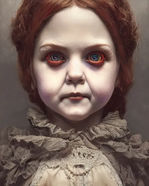 Prompt: a creepy victorian murder doll | highly detailed | very intricate | symmetrical | cinematic lighting | award - winning | closeup portrait | painted by donato giancola and mandy jurgens and charlie bowater | featured on artstation