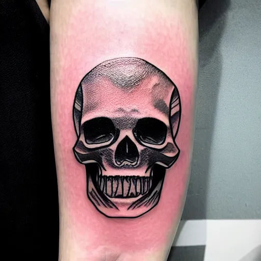 Image similar to tattoo design, stencil, tattoo stencil, traditional, a world famous tattoo of a geometric skull with a galaxy coming out of the top of its head-s 100