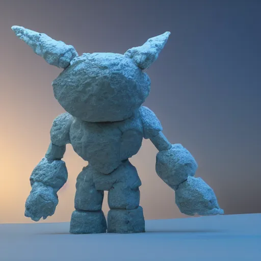 Prompt: snow golem - 3 d render - blender render - long horns - front view