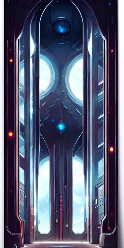 Image similar to hyper realistic art - deco sci - fi double door by jordan grimmer, darek zabrocki