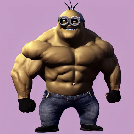 Image similar to minion as a bodybuilder, unreal engine 5, artstation