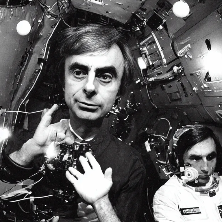 Image similar to Carl Sagan in outer space.