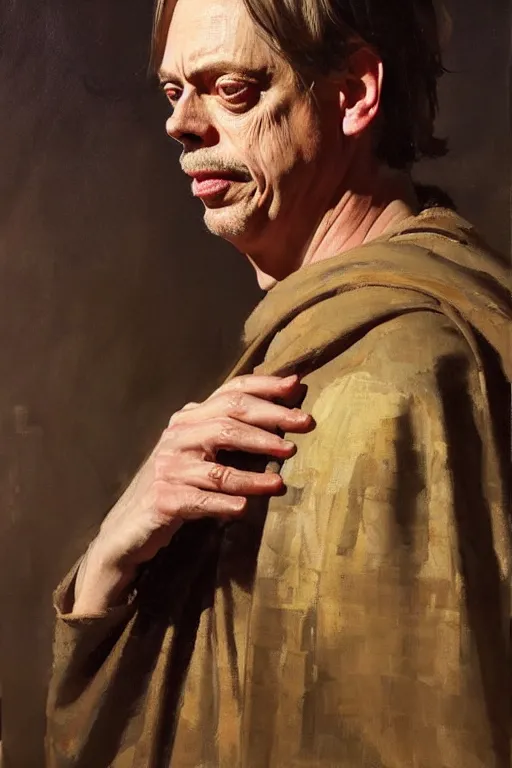 Image similar to beautiful expressive oil painting portrait of ancient roman god emperor steve buscemi ascending wearing the civic crown, art by anders zorn, wonderful masterpiece by greg rutkowski, beautiful cinematic light, american romanticism by greg manchess, jessica rossier