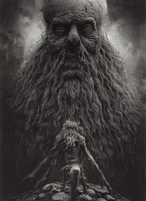 Image similar to santa claus, beksinski, eldritch, apocalypse, creepy creature, horror spooky