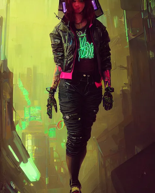 Image similar to detailed portrait Young Gangster Girl cyberpunk futuristic ((neon)) tattoes, styled hair Reflective thin sheen film jacket, decorated traditional ornaments by ismail inceoglu dragan bibin hans thoma greg rutkowski Alexandros Pyromallis Nekro Alphonse Mucha Zac Retz illustrated Perfect face, fine details, realistic shaded, fine-face, pretty face