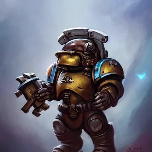 Image similar to cute little anthropomorphic Guinea Pig Space Marine, tiny, small, short, Space marine, cute and adorable, pretty, beautiful, DnD character art portrait, matte fantasy painting, DeviantArt Artstation, by Jason Felix by Steve Argyle by Tyler Jacobson by Peter Mohrbacher, cinema