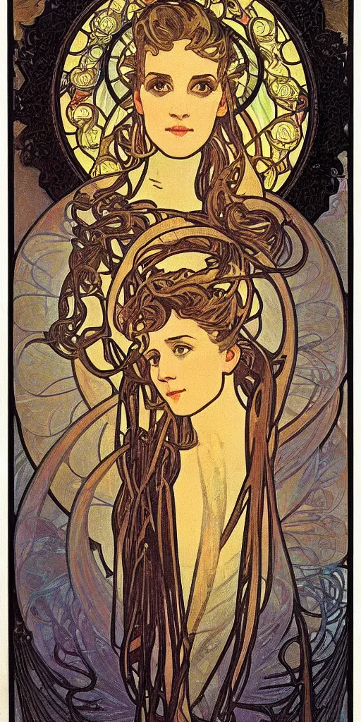 Prompt: night, candle, moon, professional portrait by alphonse mucha, intricate stained glass