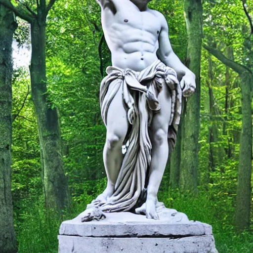 Prompt: Dionysus statue in forest