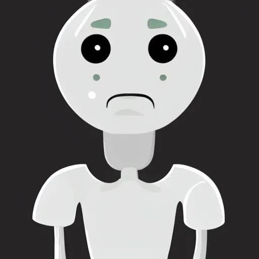 Prompt: sad, non - human, cartoon character, minimalistic, white background, colorful
