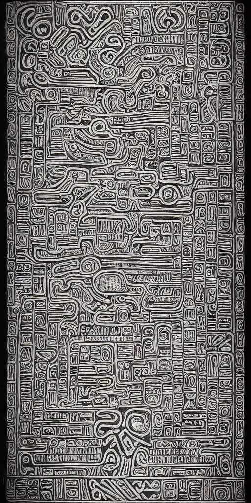 Image similar to mayan hieroglyph blueprints to a spaceship