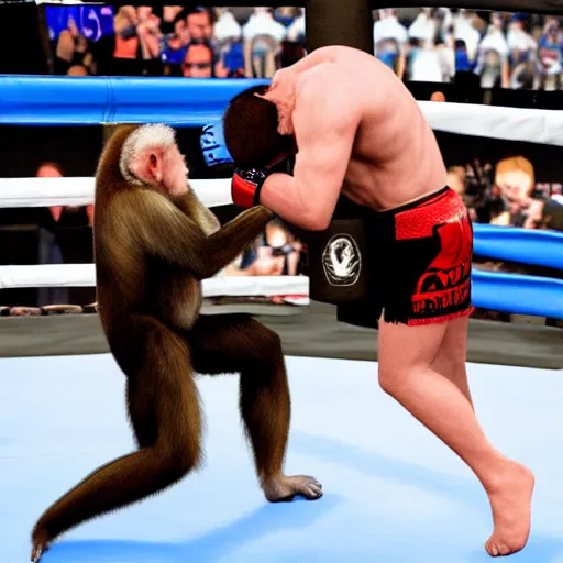 Image similar to a monkey in an mma fight, hyper realistic