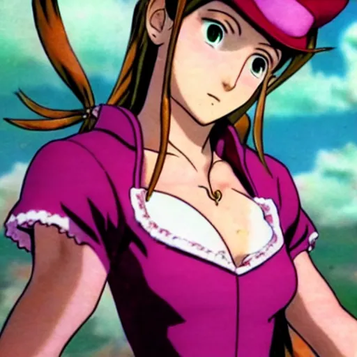 Image similar to aerith gainsborough in jojos bizarre adventure, high quality