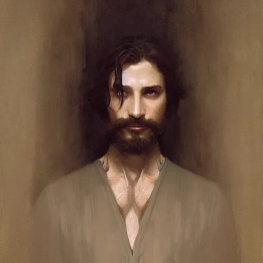 Image similar to a fantasy portrait painting of a half - elf gentleman, art greg rutkowski and william - adolphe bouguereau