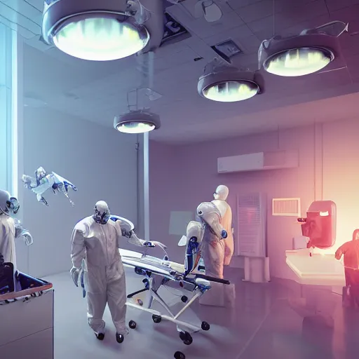 Prompt: organ transplants in an operating room with robot surgeons , photorealistic,by Wlop,4k resolution