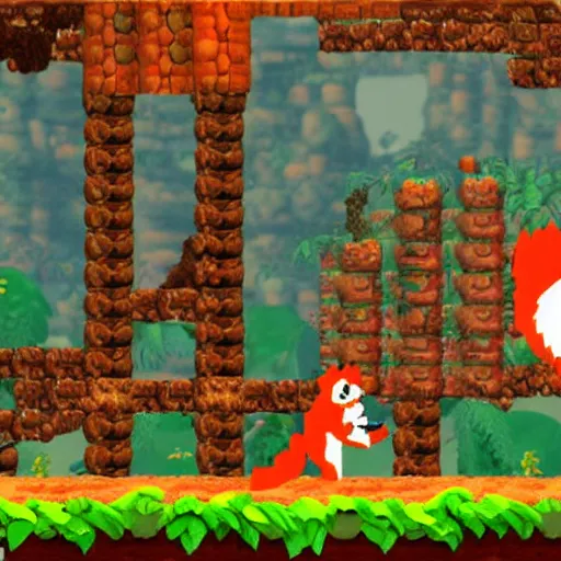 Prompt: a fox in donkey kong country