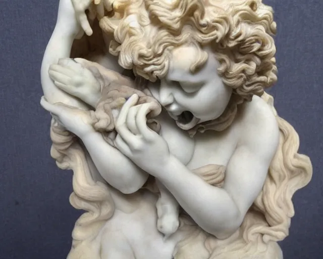 Prompt: cat coughing up a hairball detailed beautiful marble sculpture Bernini