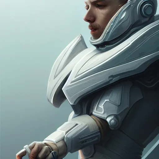 Image similar to white armor, sci - fi, techwear, intricate, elegant, highly detailed, digital painting, artstation, concept art, smooth, sharp focus, illustration, by bartek fedyczak, erak note, tooth wu, neil richards, kan liu, siwoo kim, jisu choe