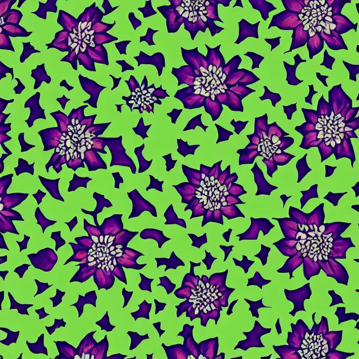 Prompt: tessellating hybrid organic flowers, by dr. seuss,