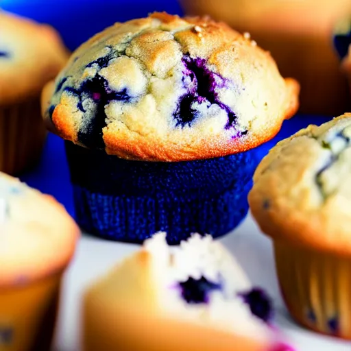 Image similar to the most delicious closeup macro photograph of a blueberry muffin, looks amazing and delicious, sugar crusted, baked to perfection juicey delicious blueberry mix