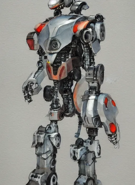 Image similar to concept art s a mech robot, pinterest, artstation trending, behance, watercolor, by coby whitmore *, silver, laser light *,