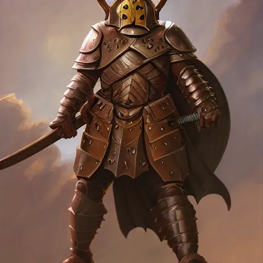 Image similar to ( ( ( full length portrait of a dark tabby tabaxi paladin, halberd, breastplate ) ) ), d & d, tyler jacobson, greg rutkowski, frank frazetta, alexandre chaudret, boris vallejo, michael whelan, miro petrov, magali villeneuve, donato giancola