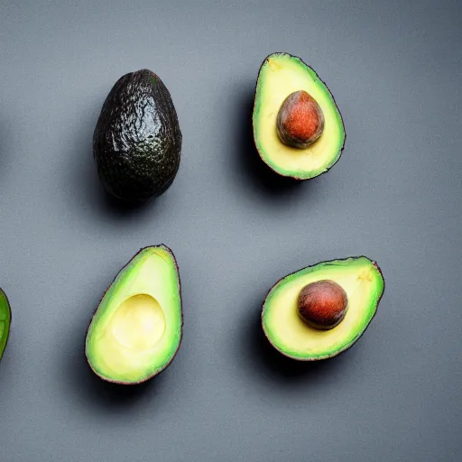 Image similar to four avocados in a row, studio photography, professional photograph, white background, studio lighting