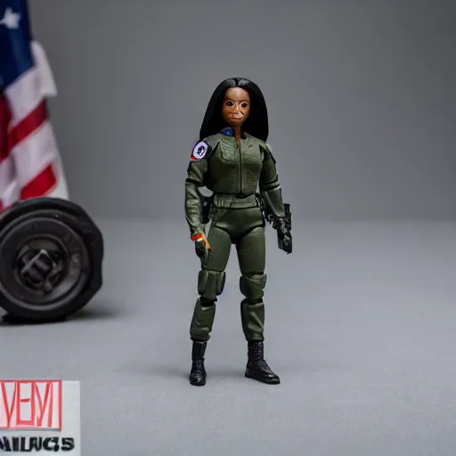 Image similar to Condoleezza Rice as a G.I. Joe action figure, studio photograph, XF IQ4, 150MP, 50mm, F1.4, ISO 200, 1/160s, natural light, Adobe Photoshop, Adobe Lightroom, photolab, Affinity Photo, PhotoDirector 365