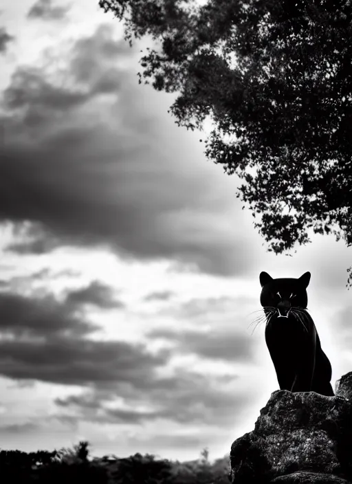 Image similar to black panther black and white portrait white sky in background