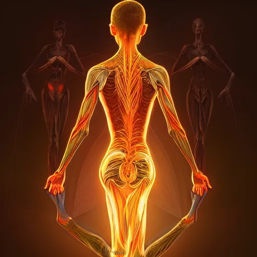 Image similar to detailed intricate digital illustration by greg rutkowski and artgerm and wlop and sanford robinson gifford ; yoga pose glowing anatomically correct human veins ; 1 3 mm film, arri alfa anamorphic lens, sharp focus ; golden hour, trending on artstation 8 k